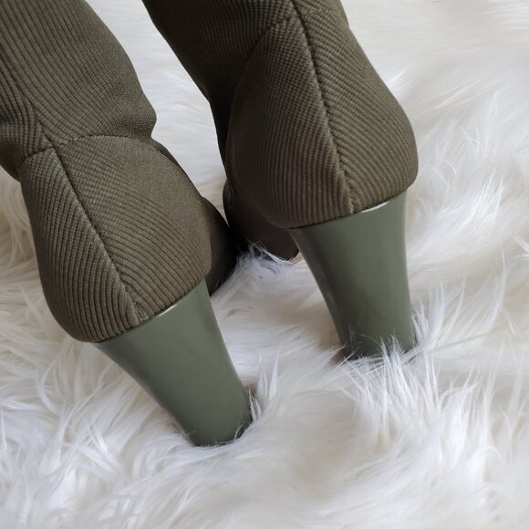 Steve Madden Olive Pull On Mid-Calf Stretch Fabric Block Heel Boots SZ 8 - Picture 8 of 15